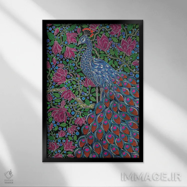 تابلو دکوراتیو "طاووس" اثر اکسانا لازاری - نمای قابدار مشکی