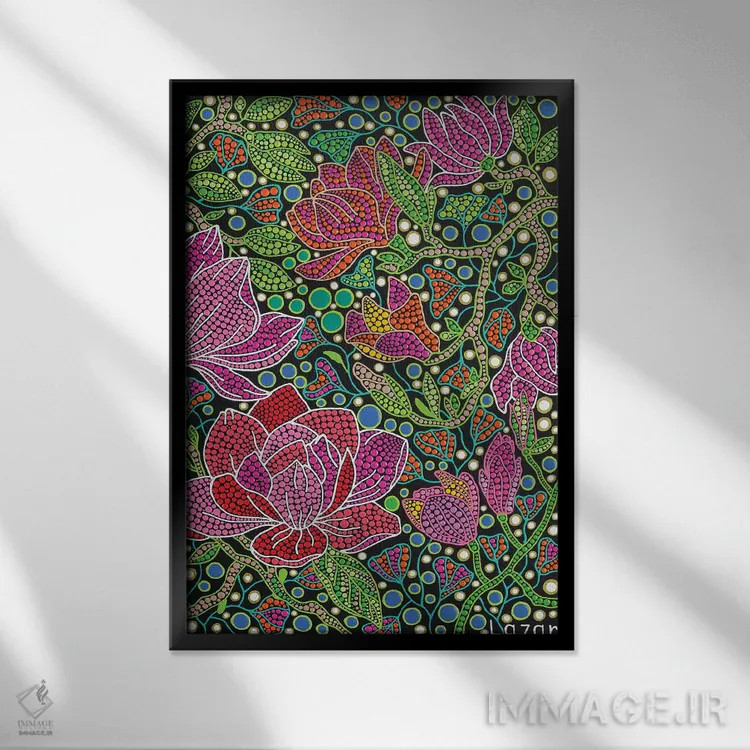 تابلو دکوراتیو "گل های مگنولیا" اثر اکسانا لازاری - نمای قابدار مشکی