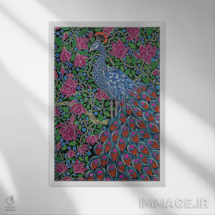 تابلو دکوراتیو "طاووس" اثر اکسانا لازاری - نمای قابدار سفید