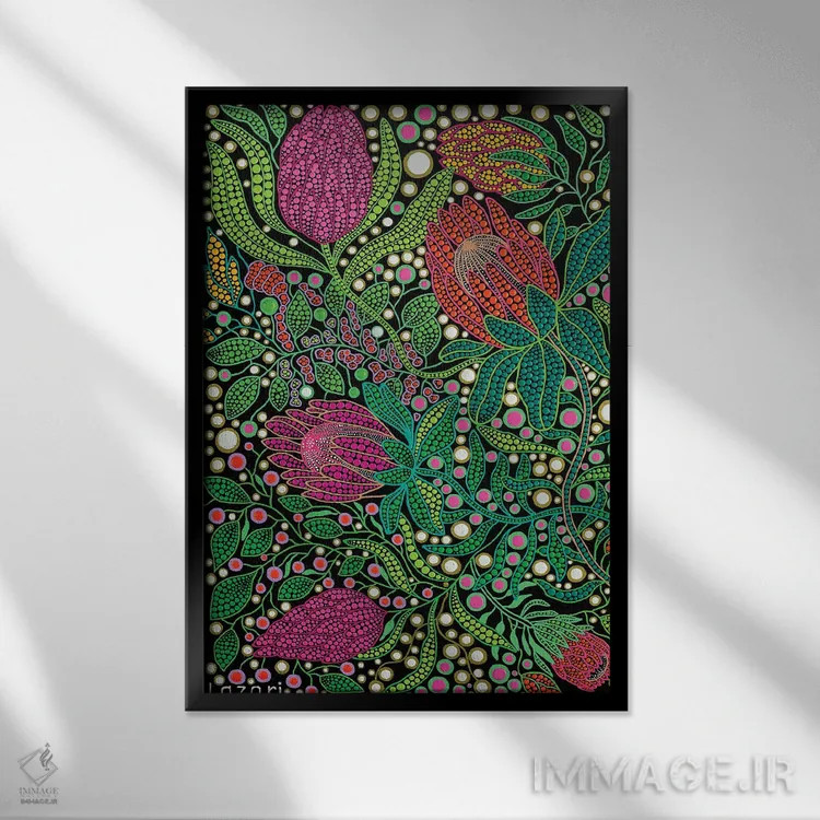 تابلو دکوراتیو "گل های پروتیا" اثر اکسانا لازاری - نمای قابدار مشکی