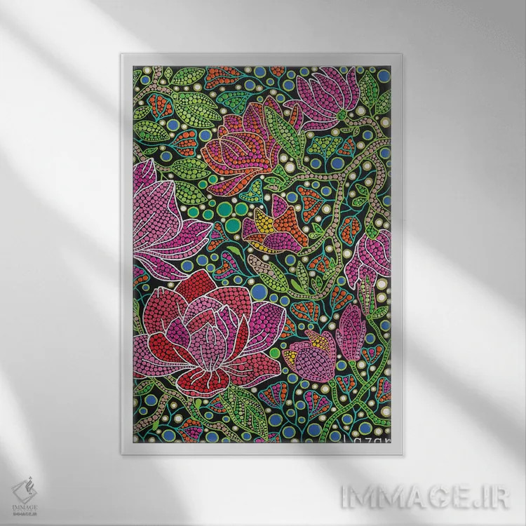 تابلو دکوراتیو "گل های مگنولیا" اثر اکسانا لازاری - نمای قابدار سفید