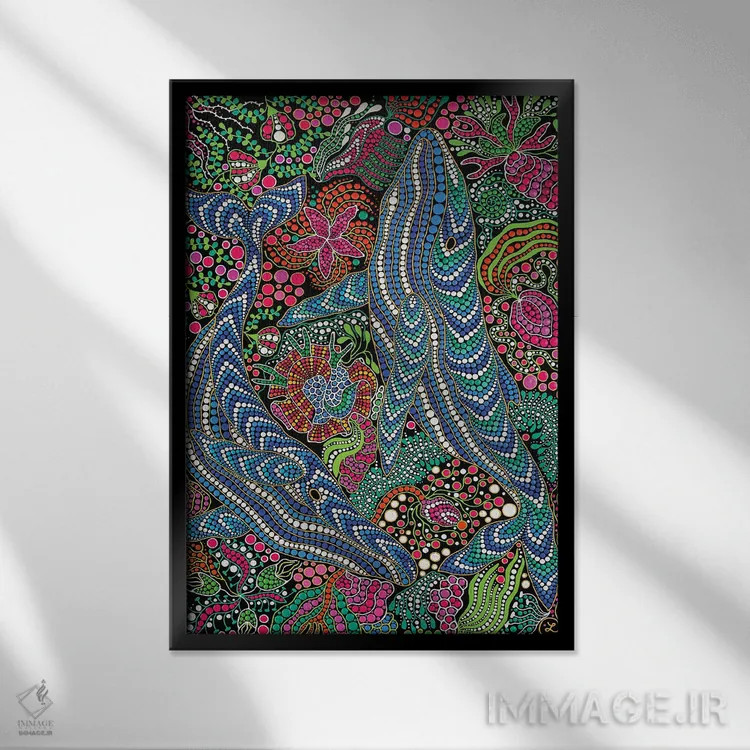 تابلو دکوراتیو "نهنگ ها" اثر اکسانا لازاری - نمای قابدار مشکی