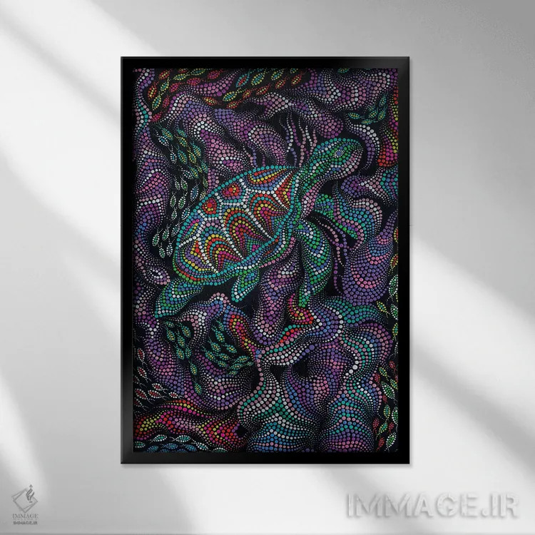 تابلو دکوراتیو "لاک پشت دریایی" اثر اکسانا لازاری - نمای قابدار مشکی