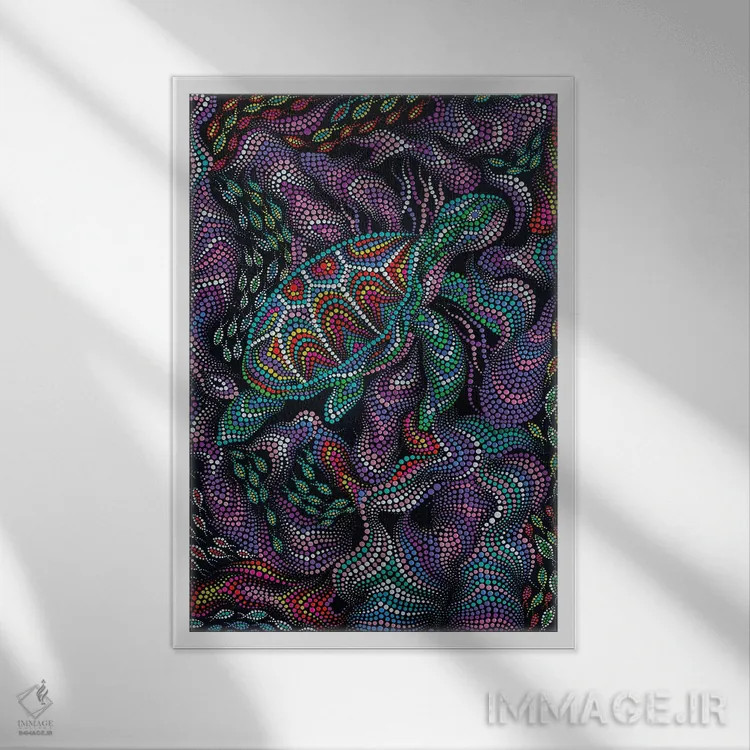 تابلو دکوراتیو "لاک پشت دریایی" اثر اکسانا لازاری - نمای قابدار سفید