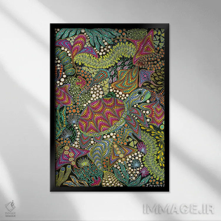 تابلو دکوراتیو "لاک پشت" اثر اکسانا لازاری - نمای قابدار مشکی