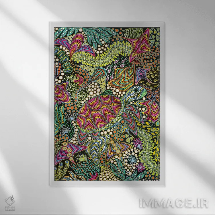 تابلو دکوراتیو "لاک پشت" اثر اکسانا لازاری - نمای قابدار سفید