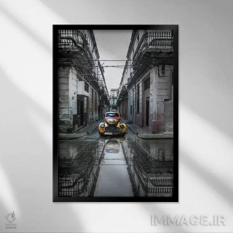 تابلو دکوراتیو ماشین کلاسیک قدیمی در هاوانا، کوبا اثر سوتلین یوسیفوف - نمای قابدار مشکی