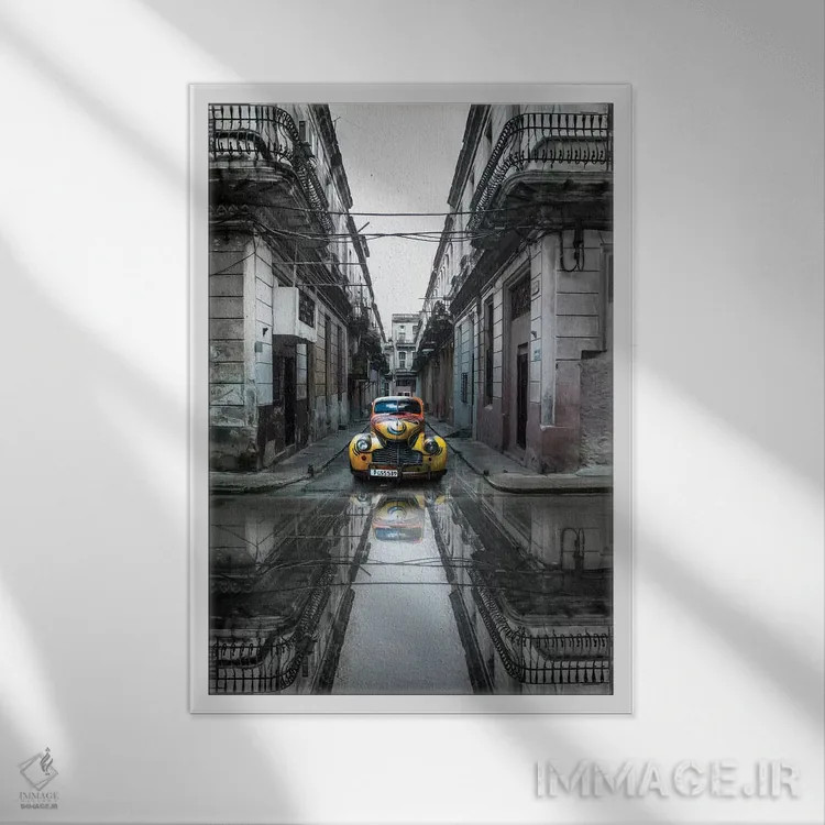 تابلو دکوراتیو ماشین کلاسیک قدیمی در هاوانا، کوبا اثر سوتلین یوسیفوف - نمای قابدار سفید