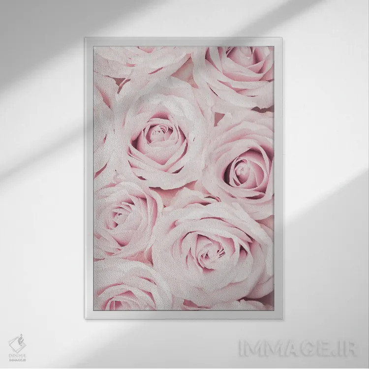 تابلو دکوراتیو گل های رز صورتی شماره ۰۲ اثر استودیو ۱ایکس ۳ - نمای قابدار سفید