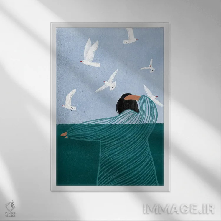 تابلو مدرن کنار دریا اثر بیا مولر - نمای قابدار سفید