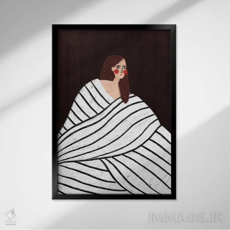 تابلو مدرن زن با خطوط سیاه و سفید اثر بیا مولر - نمای قابدار مشکی