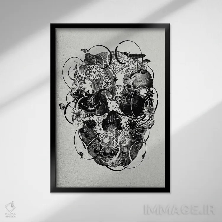 تابلو دکوراتیو جمجمه ۲ اثر جکو پوتکر - نمای قابدار مشکی