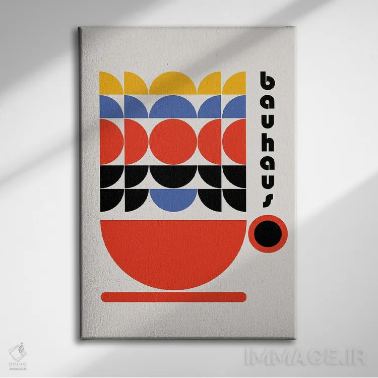 تابلو انتزاعی دکور کافی شاپ باوهاوس دهه ۷۰ اثر رتردروم - نمای روبهرو روی دیوار