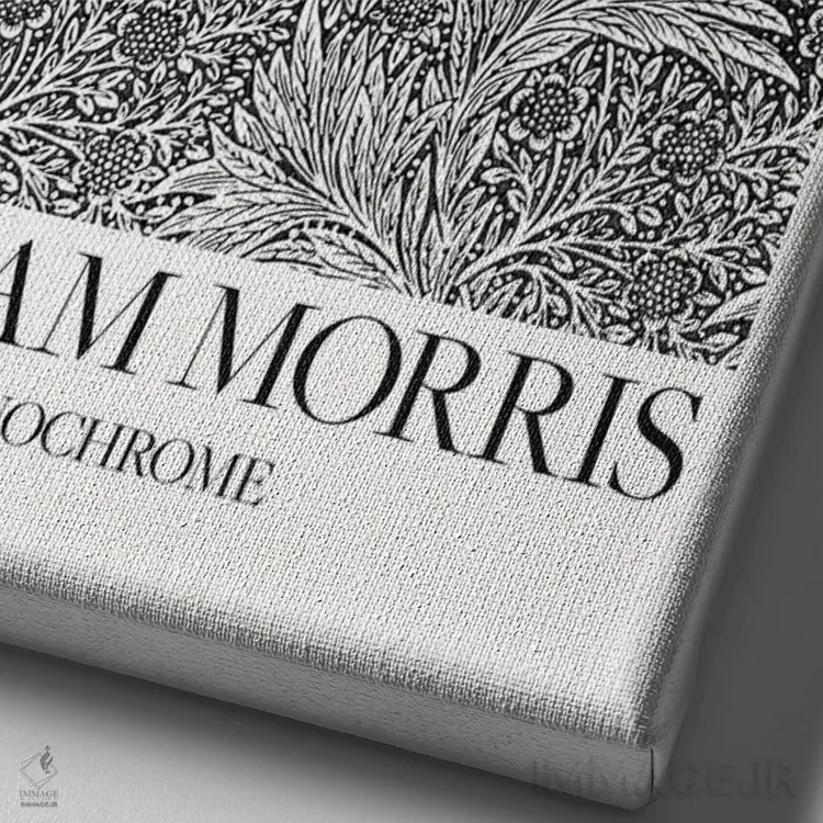 تابلو مینیمال باغ بابونه تک رنگ اثر ویلیام موریس - نمای نزدیک بافت بوم