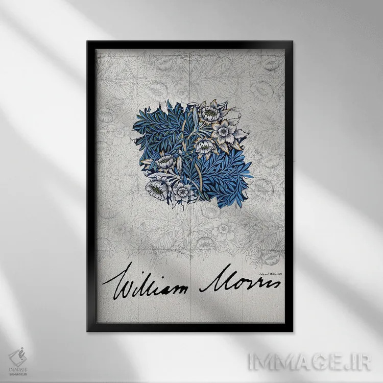 تابلو مینیمال لاله و بید اثر ویلیام موریس - نمای قابدار مشکی