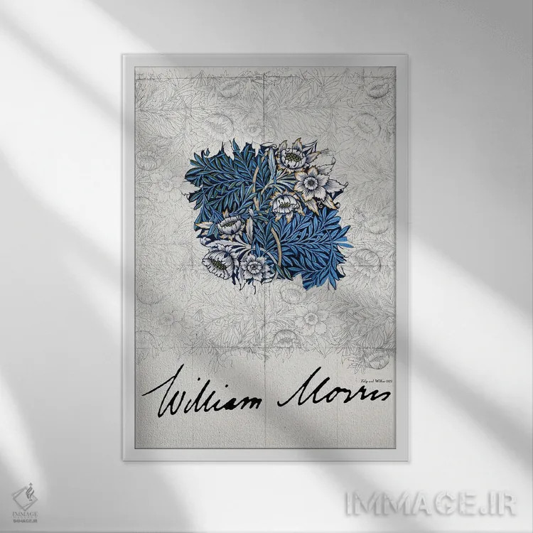 تابلو مینیمال لاله و بید اثر ویلیام موریس - نمای قابدار سفید