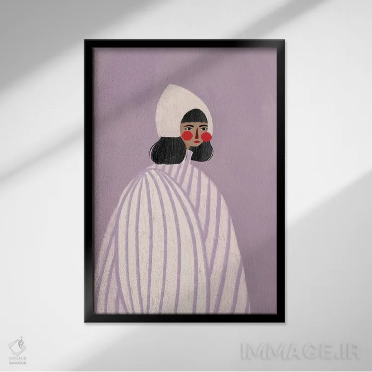 تابلو مدرن زنی با کلاه سفید اثر بیا مولر - نمای قابدار مشکی