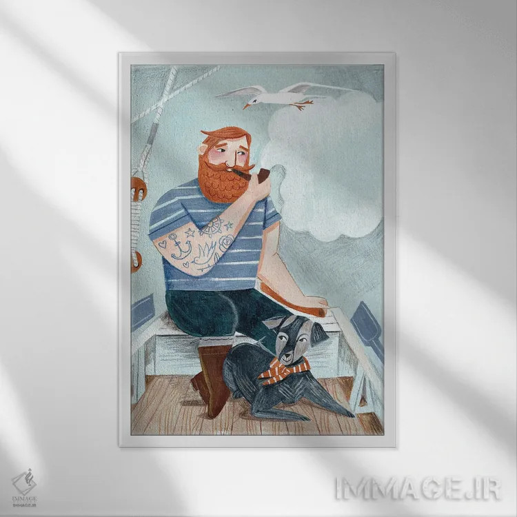 تابلو دکوراتیو کاپیتان و سگ اثر کارولین بونه مولر - نمای قابدار سفید