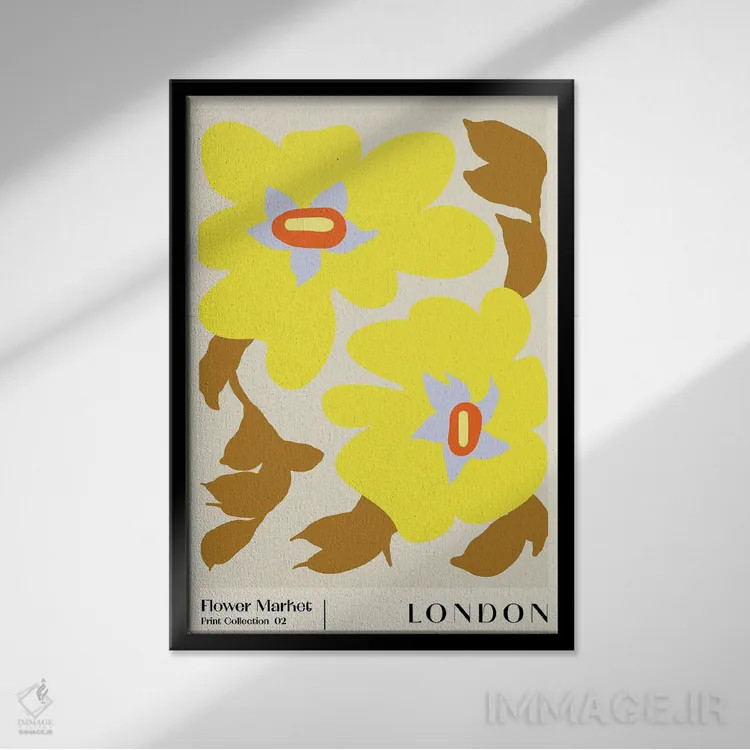 تابلو مینیمال بازار گل لندن ۱ اثر ان کی تی ان - نمای قابدار مشکی