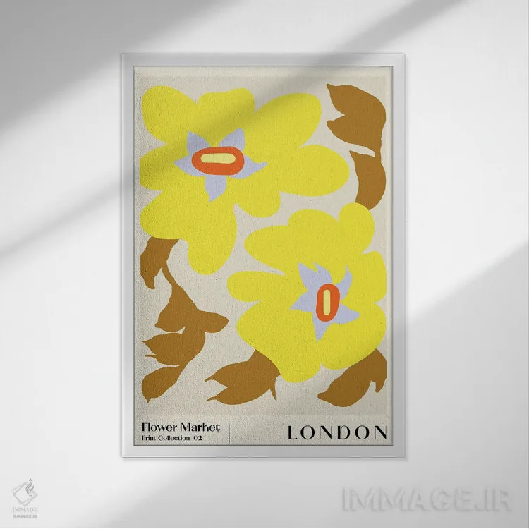 تابلو مینیمال بازار گل لندن ۱ اثر ان کی تی ان - نمای قابدار سفید