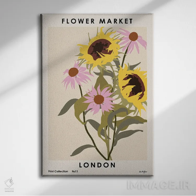 تابلو مینیمال بازار گل لندن ۲ اثر ان کی تی ان - نمای روبهرو روی دیوار