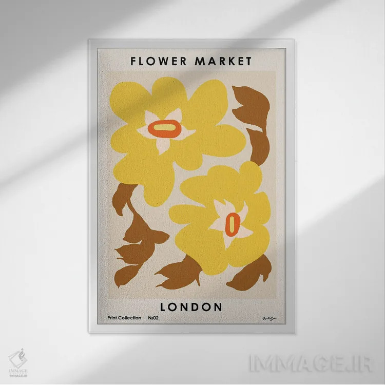 تابلو مینیمال بازار گل لندن ۳ اثر ان کی تی ان - نمای قابدار سفید