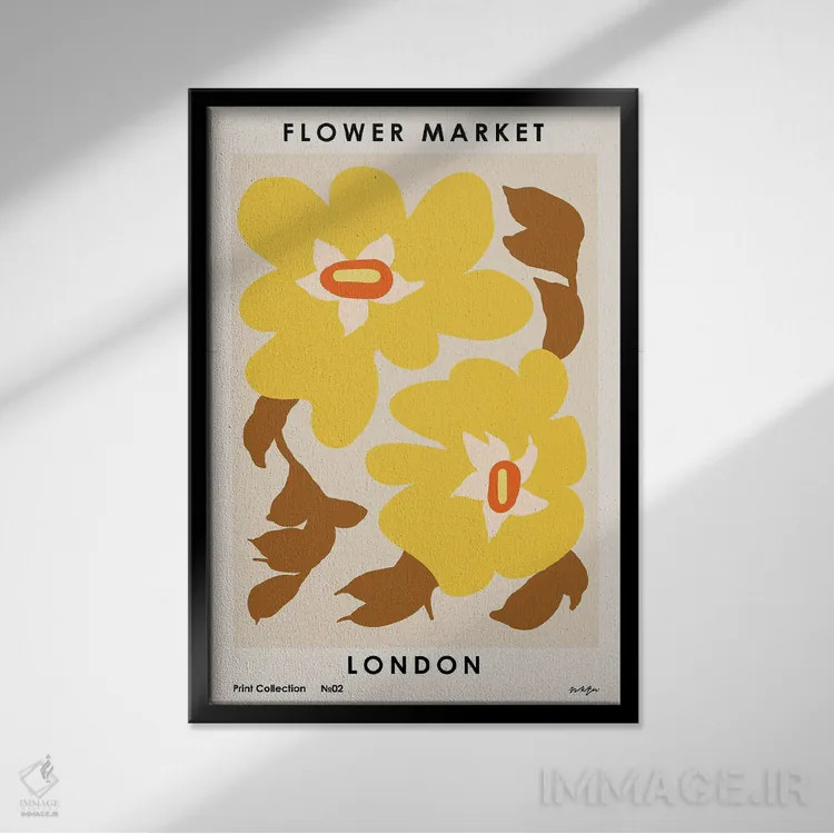 تابلو مینیمال بازار گل لندن ۳ اثر ان کی تی ان - نمای قابدار مشکی