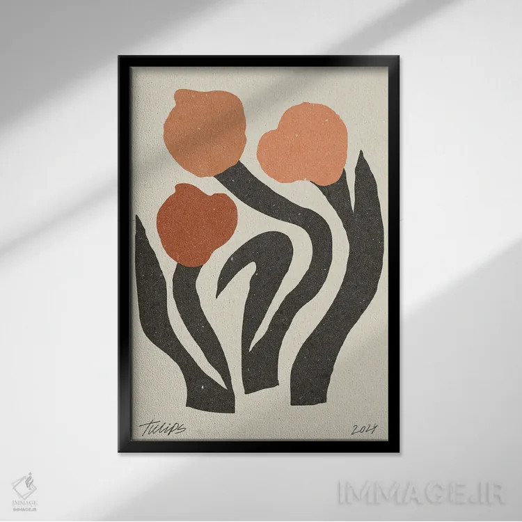 تابلو مینیمال گل مدرن II اثر ان کی تی ان - نمای قابدار مشکی