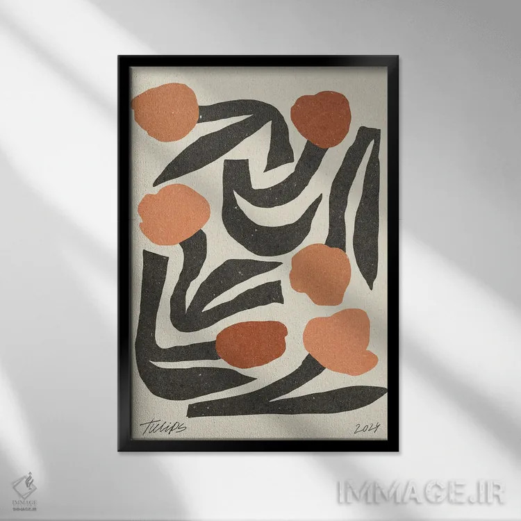 تابلو مینیمال گل مدرن III اثر ان کی تی ان - نمای قابدار مشکی