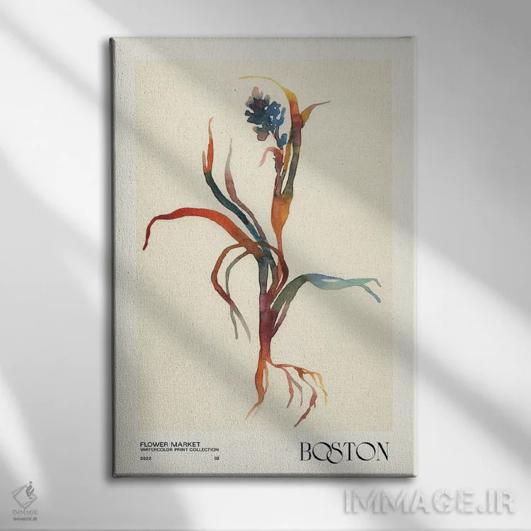 تابلو مینیمال مجموعه چاپ آبرنگ. بازار گل اثر ان کی تی ان - نمای روبهرو روی دیوار