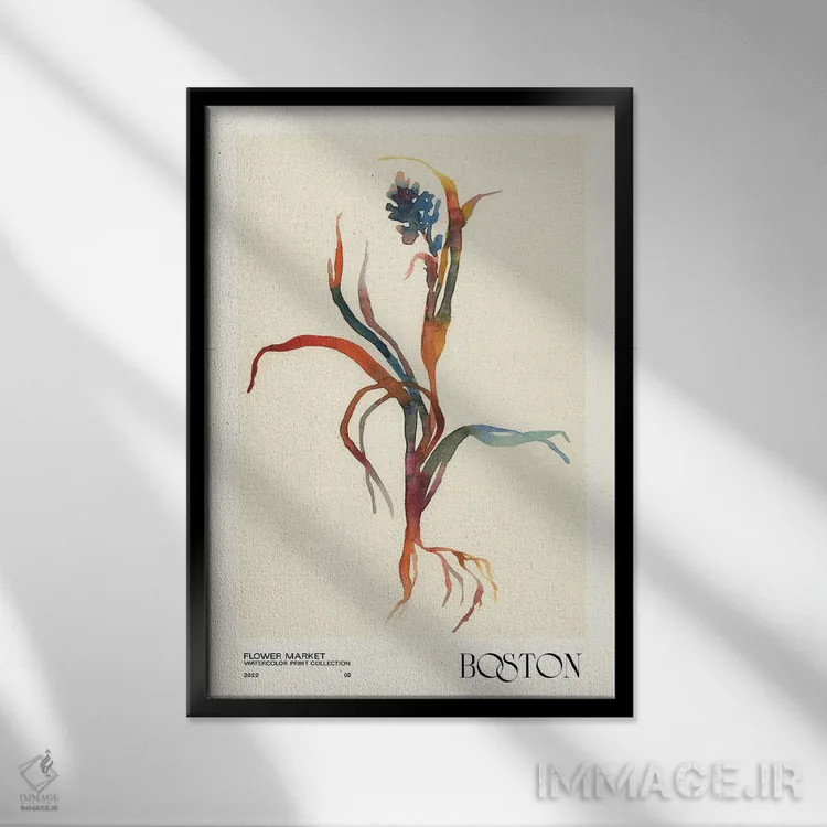 تابلو مینیمال مجموعه چاپ آبرنگ. بازار گل اثر ان کی تی ان - نمای قابدار مشکی