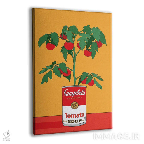 تابلو مدرن تصویرسازی رترو گیاه گوجه فرنگی سوپ کمپبل اثر رتردروم - نمای پرسپکتیو محصول