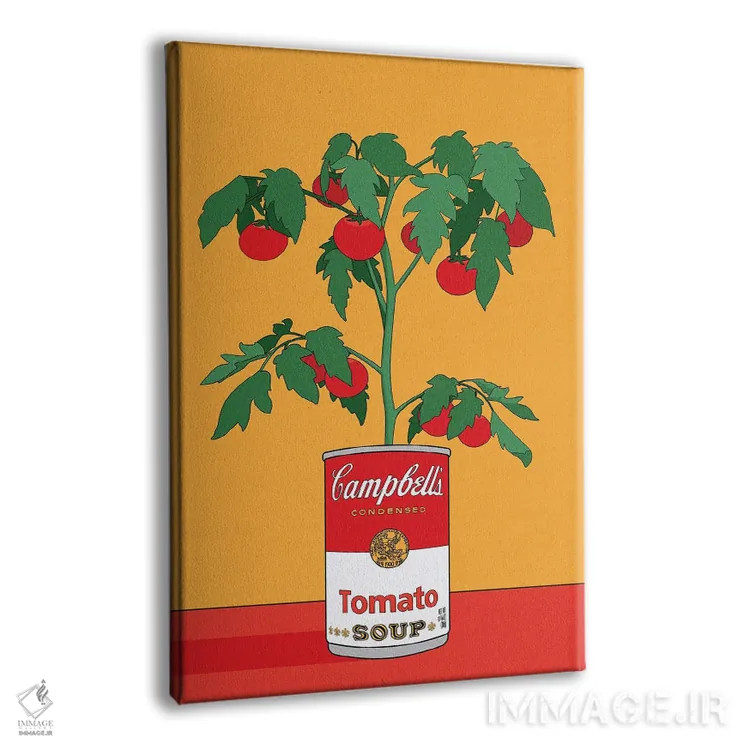 تابلو مدرن تصویرسازی رترو گیاه گوجه فرنگی سوپ کمپبل اثر رتردروم - نمای پرسپکتیو محصول
