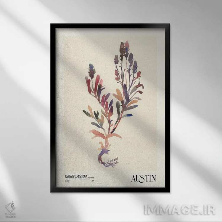 تابلو مینیمال مجموعه چاپ آبرنگ. بازار گل اثر ان کی تی ان - نمای قابدار مشکی