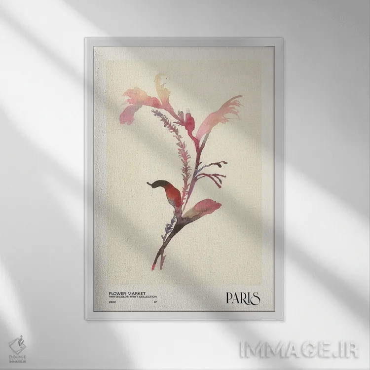 تابلو مینیمال مجموعه چاپ آبرنگ. بازار گل اثر ان کی تی ان - نمای قابدار سفید