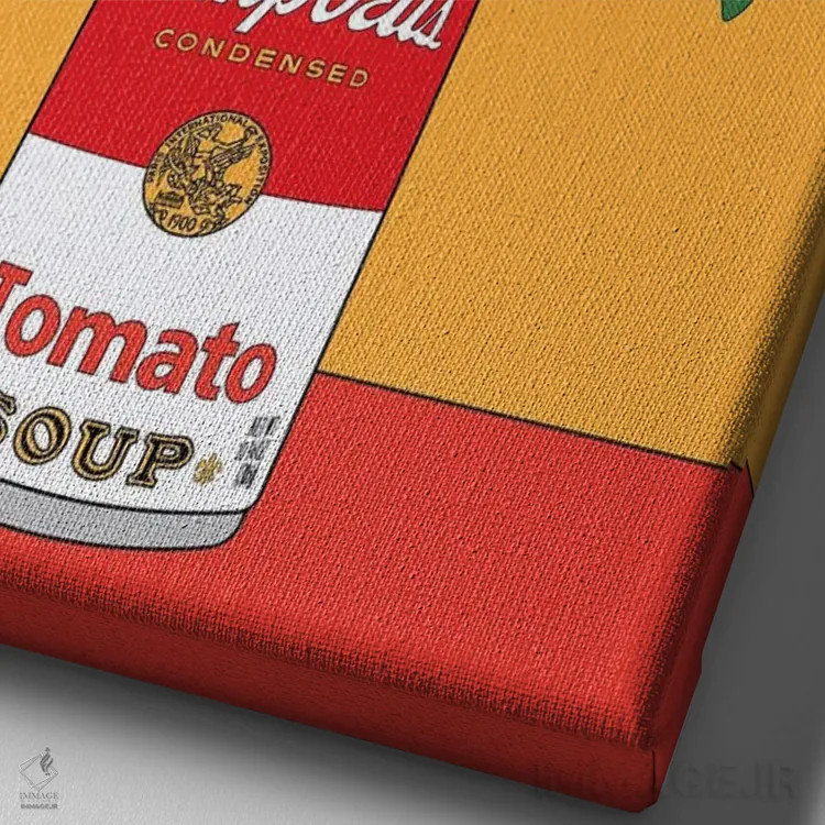 تابلو مدرن تصویرسازی رترو گیاه گوجه فرنگی سوپ کمپبل اثر رتردروم - نمای نزدیک بافت بوم