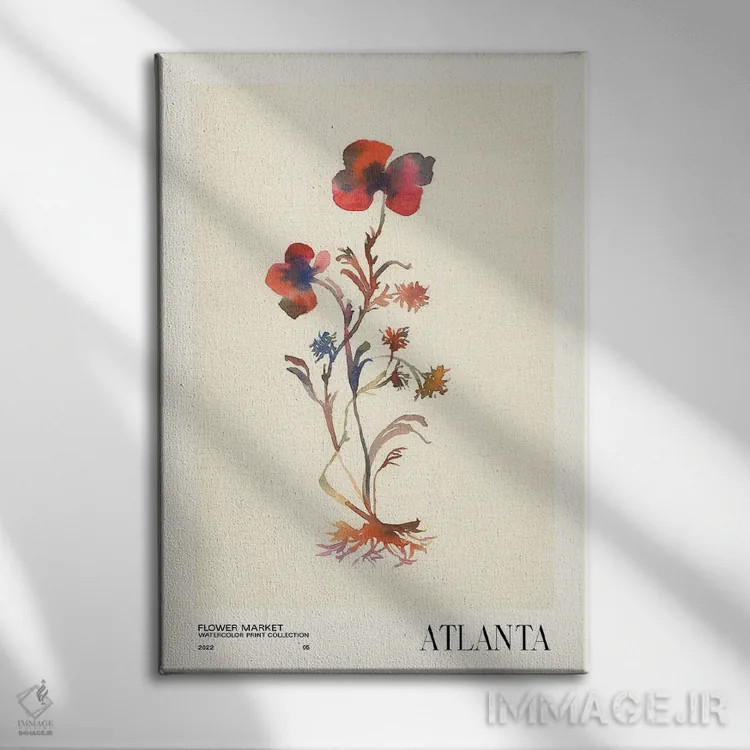 تابلو مینیمال مجموعه چاپ آبرنگ. بازار گل اثر ان کی تی ان - نمای روبهرو روی دیوار