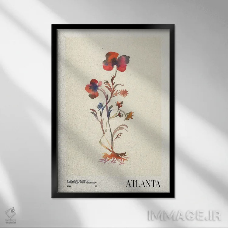 تابلو مینیمال مجموعه چاپ آبرنگ. بازار گل اثر ان کی تی ان - نمای قابدار مشکی