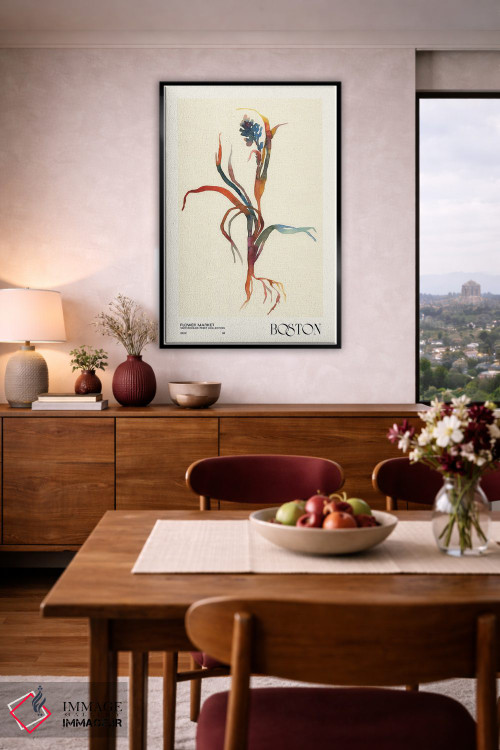 تابلو مینیمال مجموعه چاپ آبرنگ. بازار گل اثر ان کی تی ان - D5B