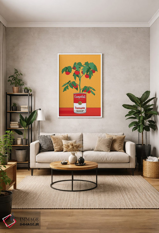 تابلو مدرن تصویرسازی رترو گیاه گوجه فرنگی سوپ کمپبل اثر رتردروم - D1W