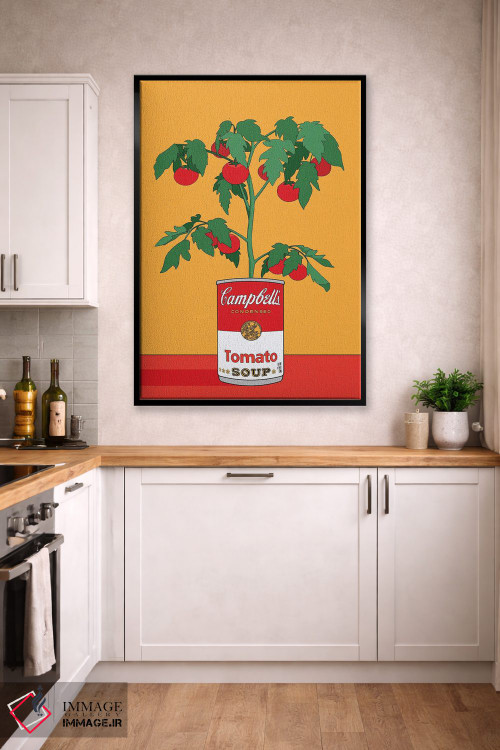 تابلو مدرن تصویرسازی رترو گیاه گوجه فرنگی سوپ کمپبل اثر رتردروم - D2B