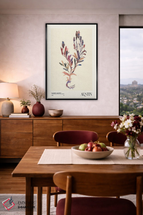 تابلو مینیمال مجموعه چاپ آبرنگ. بازار گل اثر ان کی تی ان - D5B