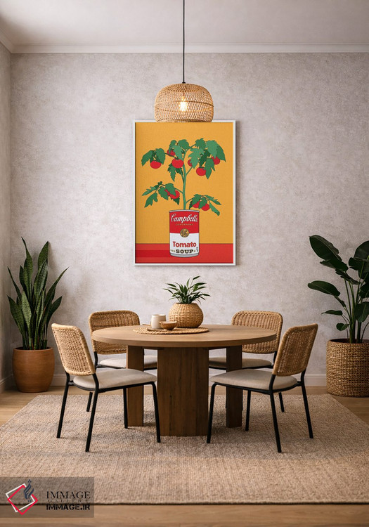 تابلو مدرن تصویرسازی رترو گیاه گوجه فرنگی سوپ کمپبل اثر رتردروم - D3W