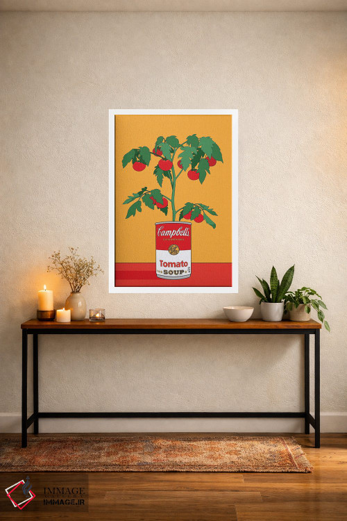 تابلو مدرن تصویرسازی رترو گیاه گوجه فرنگی سوپ کمپبل اثر رتردروم - D4W