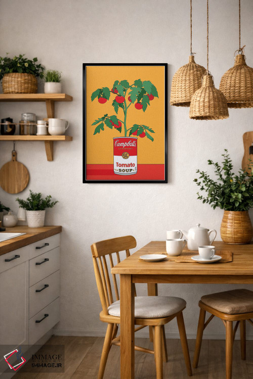 تابلو مدرن تصویرسازی رترو گیاه گوجه فرنگی سوپ کمپبل اثر رتردروم - D6B