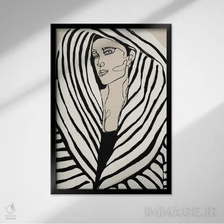 تابلو مینیمال پالتوی راه راه اثر تری چایلد - نمای قابدار مشکی