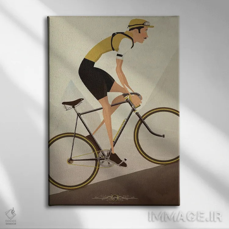 تابلو دکوراتیو دوچرخه سوار کلاسیک سربالایی اثر وایات ۹ - نمای روبهرو روی دیوار