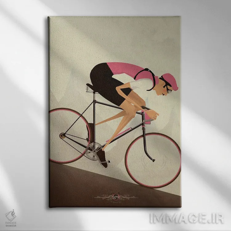 تابلو دکوراتیو دوچرخه سوار کلاسیک سراشیبی اثر وایات ۹ - نمای روبهرو روی دیوار