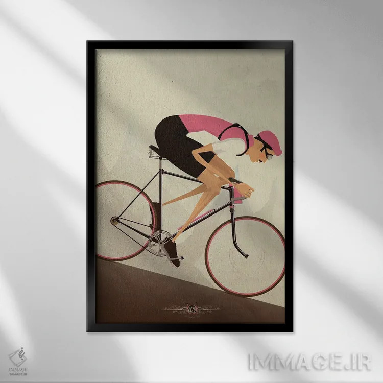 تابلو دکوراتیو دوچرخه سوار کلاسیک سراشیبی اثر وایات ۹ - نمای قابدار مشکی