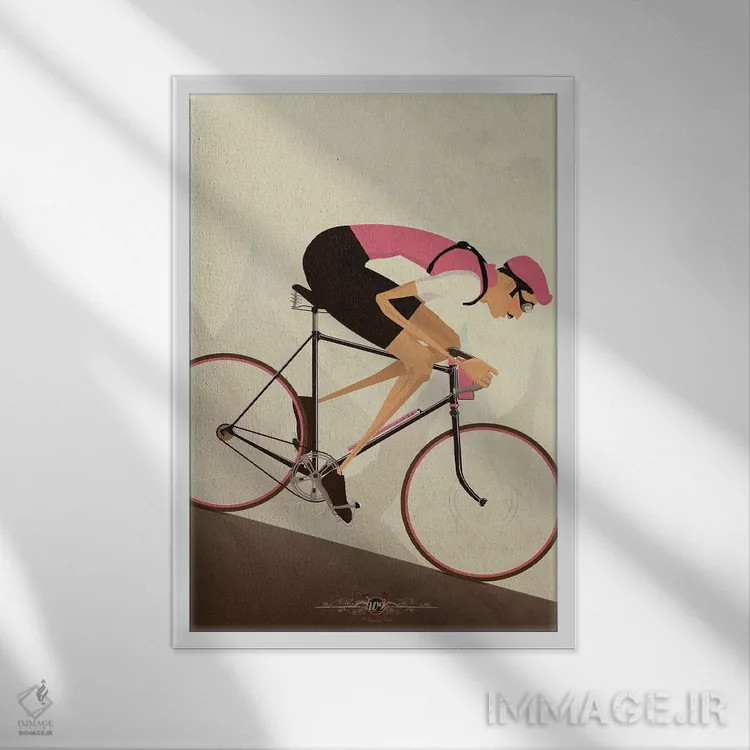 تابلو دکوراتیو دوچرخه سوار کلاسیک سراشیبی اثر وایات ۹ - نمای قابدار سفید